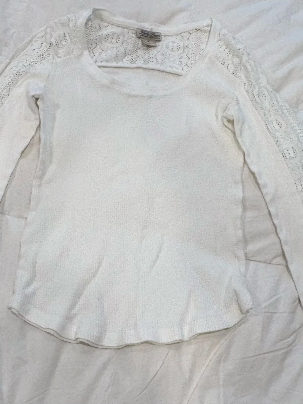 Lucky Brand Cream Lace-Trim Long Sleeve Tee - Picture 2 of 3